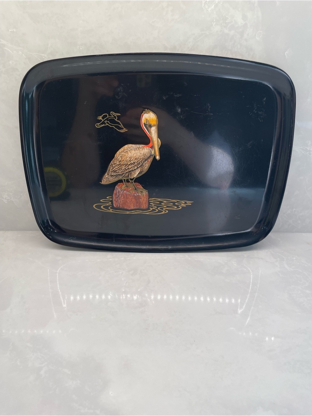 Couroc Black Pelican Bird Tray with Gold Accent - Unbranded